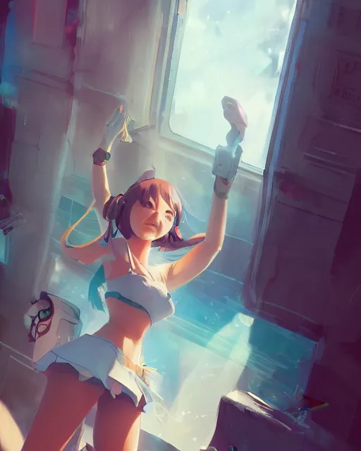 Image similar to a girl cosplaying at comicon, adorable outfit, full shot, atmospheric lighting, perfectly shaded body, detailed face, by makoto shinkai, stanley artgerm lau, wlop, rossdraws