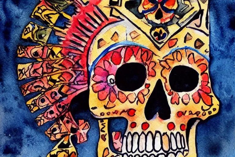 Prompt: aztec skull, watercolor!!!!!!!!!!!!!!!!!!!!!!!!!!!!!!!!!!!!!!!!!!!!