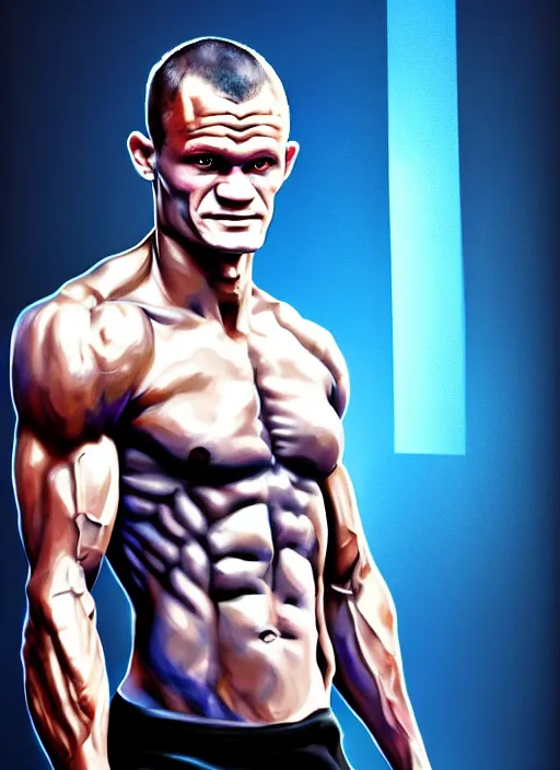 Image similar to vitalik buterin looks like ronnie coleman, digital art, oil painting, cold blue tones, fantasy, 8 k, trending on artstation, detailed