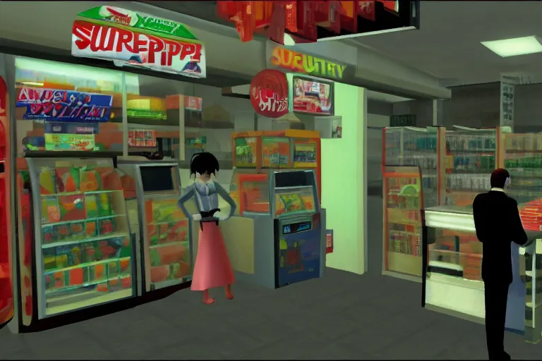 Image similar to agent 4 7 ordering a slurpee at 7 1 1, ps 2 yakuza screenshot