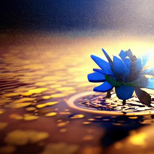 Image similar to a closeup photograph of waterlily gundam stepping out of a pond with a lazer rifle dripping water. film still. brightly lit scene. this 4 k hd image is trending on artstation, featured on behance, well - rendered, extra crisp, features intricate detail, epic composition and the style of unreal engine.