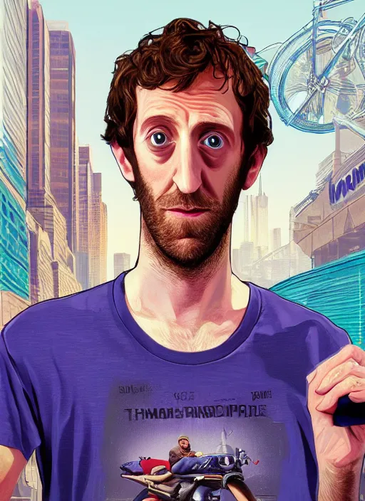 Image similar to a portrait of thomas middleditch as gta 5 cover art