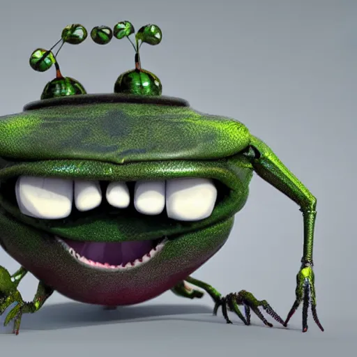 Image similar to cute insect plant creature with big eyes and teeth, many arms and legs with radial symmetry, detailed character concept 3 d pixar style render 4 k