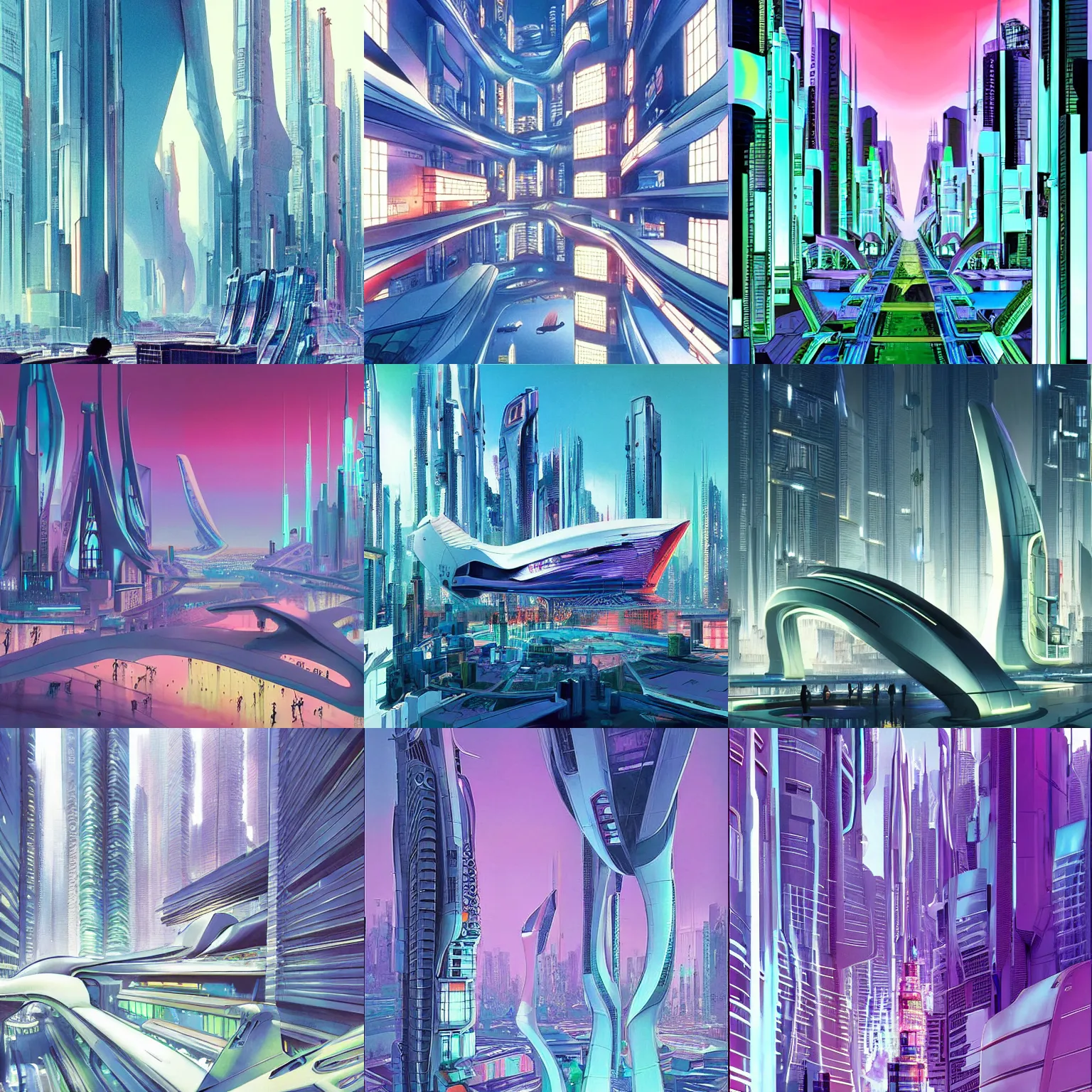 Prompt: Cyberpunk City of the Future, pristine colors, architecture Zaha Hadid, painted by Hayao Miyazaki