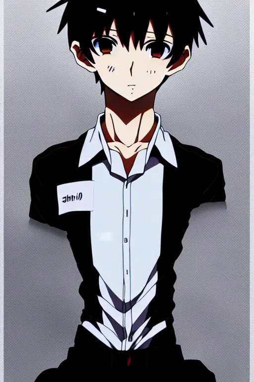 Prompt: anime art full body portrait character concept art, anime key visual of shinji ikari, finely detailed perfect face delicate features directed gaze, trending on pixiv fanbox, evangelion, extremely high quality artwork