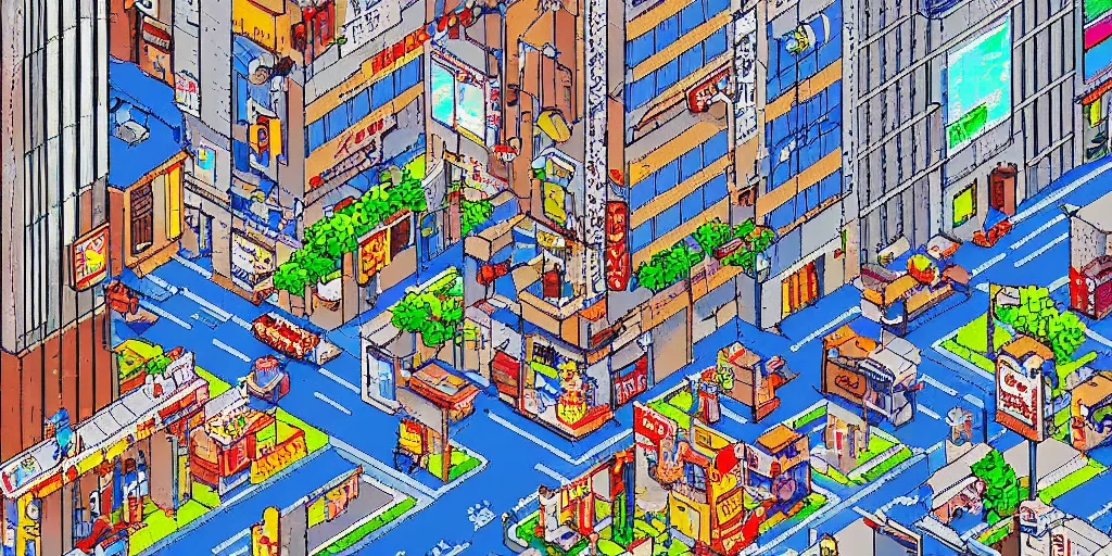 Image similar to pixel art scene of a street in tokyo