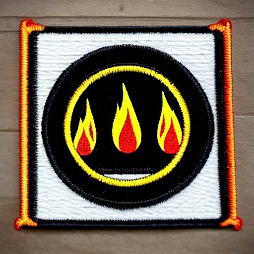 Image similar to a photo of a retro minimalist clean fire flame warning caution patch