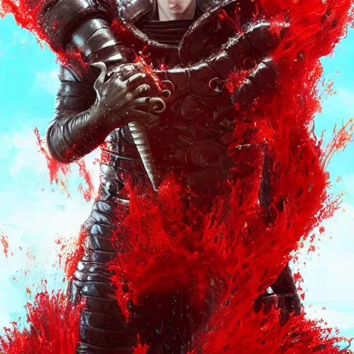 Image similar to guts from berserk submerged in red water, extremely detailed, made by wlop, maxwell boas, Sakimi chan and Anato Finnstark