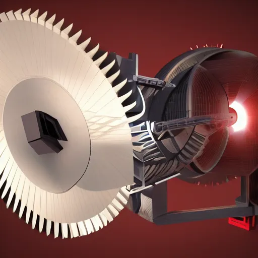 Prompt: hi-tech circular buzzsaw, 3D promotional render. very detailed, volumetric lighting