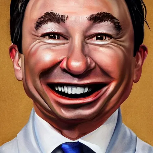 Image similar to hyper realistic painting of jimmy fallon as my sleep paralysis demon