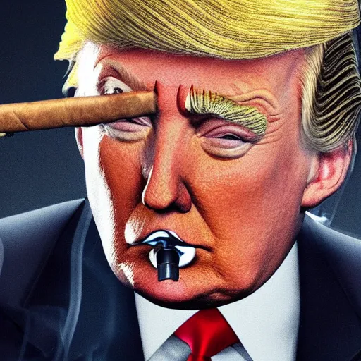 Image similar to a high quality photo of donald trump smoking a cigar, ultra realistic, artstation, cgsociety