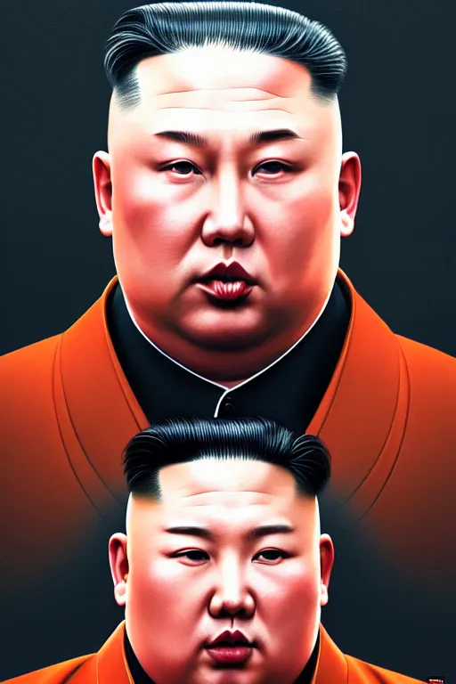 Prompt: vladimir putin as kim jong un, realistic portrait, symmetrical, highly detailed, digital painting, artstation, concept art, smooth, sharp focus, illustration, cinematic lighting, art by artgerm and greg rutkowski and alphonse mucha