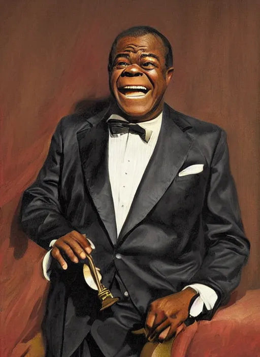 Image similar to a portrait of louis armstrong telling a joke, by joseph christian leyendecker, dramatic lighting, highly detailed digital painting