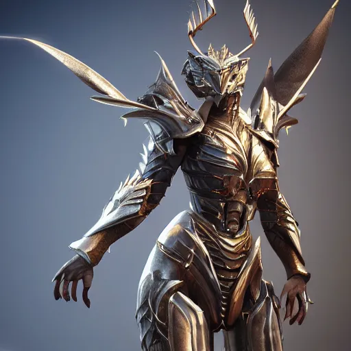 Image similar to highly detailed realistic stunning shot of a beautiful hot anthropomorphic female dragon knight, doing a majestic and elegant pose, armor made of steel, sharp claws and tail that extends out, two wings on her back, HD octane render, epic cinematography, fantasy, Artstation, Deviantart, Furaffinity