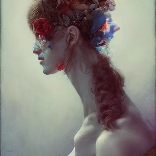 Image similar to beautiful woman under soft blue light by arcimboldo, greg rutkowski, trending on artstation, award - winning, masterpiece