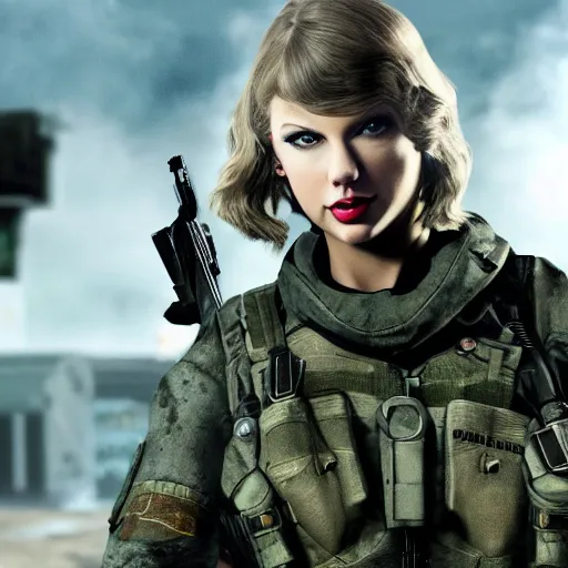 Image similar to Taylor Swift in Call of Duty, 4k