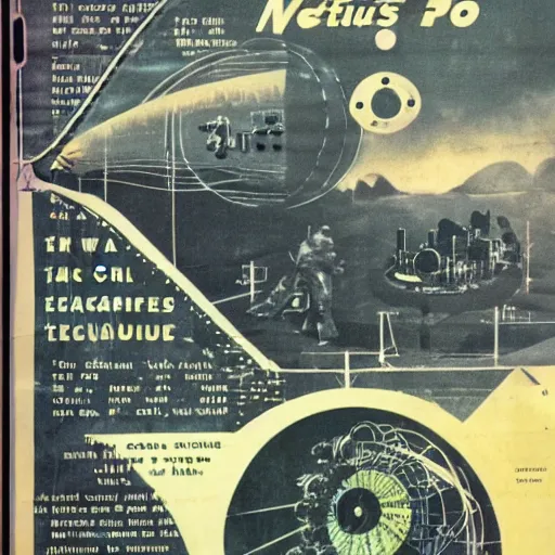 Image similar to 1950 magazine cut out collage of cyber punk machinery failing at terraforming Venus, Jules Verne