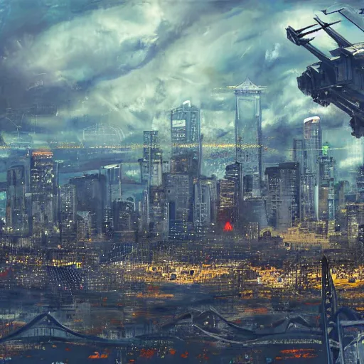 Image similar to mech invasion over seattle skyline by Inceoglu, Ismail