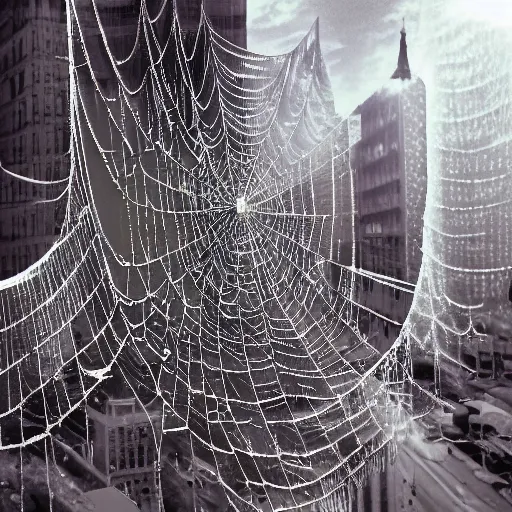 Prompt: cobweb in the city, creative photo manipulation, photoshop, digital art