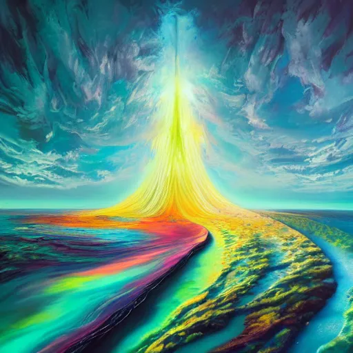 Image similar to the laws of physics break down and there only an infinite present, in which all points in time are equally real. surrealist acrylic painting by andreas rocha and alena aenami, pastel colors, featured on artstation, metaphysical, fluid acrylic pour art, airbrush art, rococo