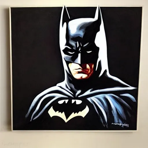 Image similar to Painting of a batman dark knight by Christopher Nolan oil painting