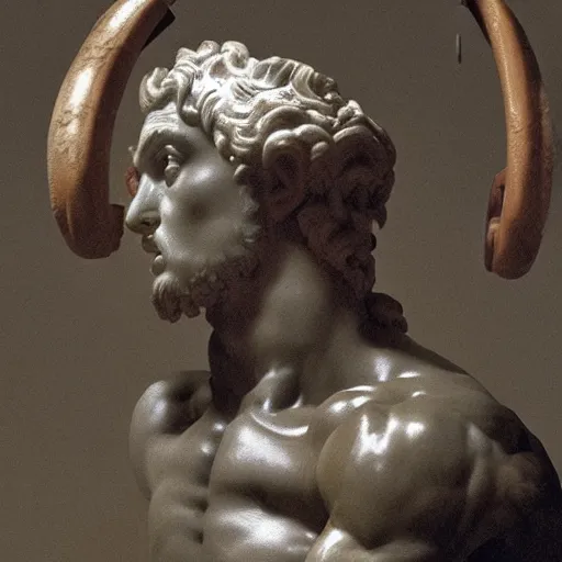 Image similar to A photo of Michelangelo’s sculpture of David wearing headphones DJing, 4K