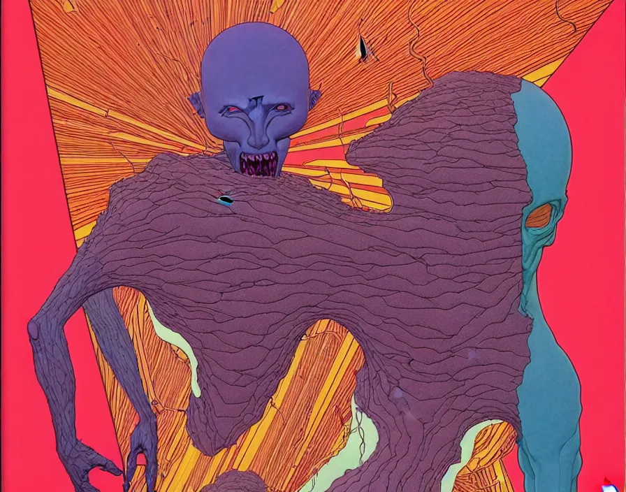 Image similar to ( ( ( ( the fear ) ) ) ) by mœbius!!!!!!!!!!!!!!!!!!!!!!!!!!!, overdetailed art, colorful, artistic record jacket design