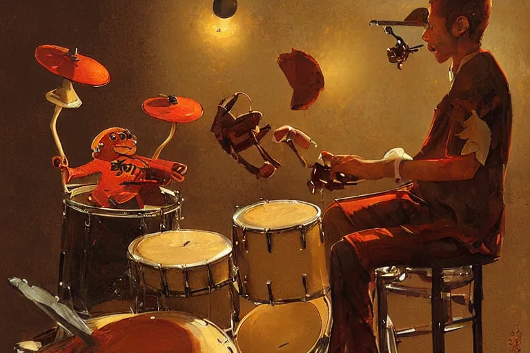 Prompt: gingerbread man plays the drums, concept painting by greg rutkowski, artgerm, norman rockwell