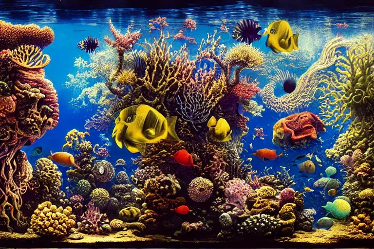 Prompt: underwater vista by ernst haeckel, david a. hardy, oyama kojima, phil koch, annie leibovitz, benoit mandelbrot, dan mumford, bruce pennington, mimmo rotella