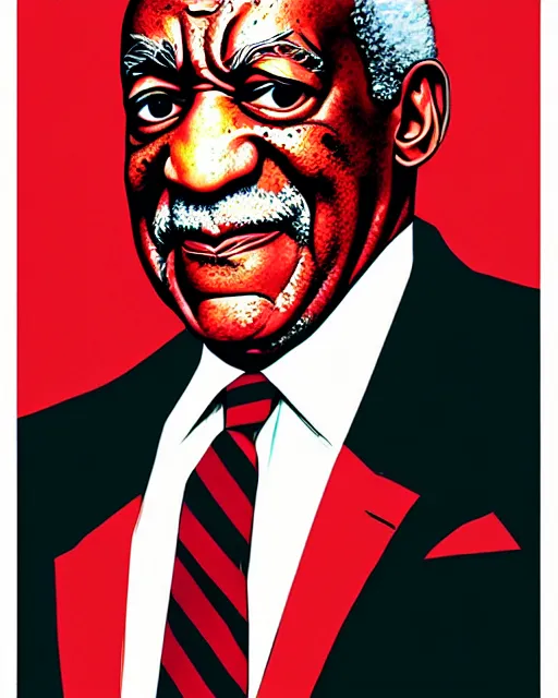 Prompt: a comic potrait of bill cosby with black and red parts, fine - face, realistic shaded perfect face, fine details. night setting. very anime style. realistic shaded lighting poster by ilya kuvshinov katsuhiro, unreal engine, global illumination, radiant light, detailed and intricate environment