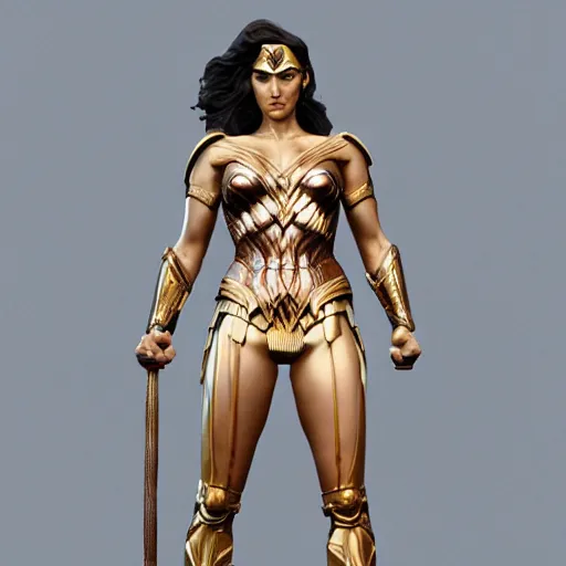 Prompt: marble statue of wonder woman, full body length, big breasts, anatomically correct, symmetrical, hyper detailed, digital art, trending in artstation, cinematic lighting, studio quality, smooth render, unreal engine 5 rendered, octane rendered, art style by klimt and nixeu and ian sprigger and wlop and krenz cushart