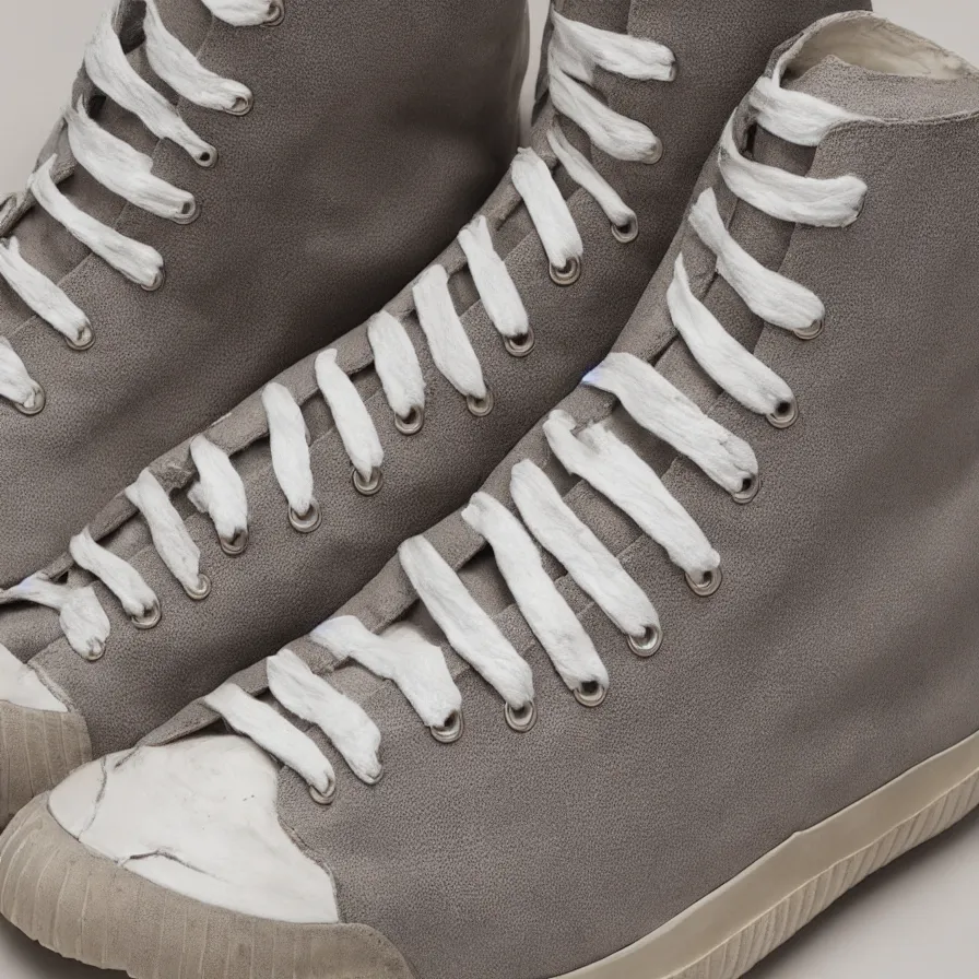 Image similar to hypermaximalist rick owens ramones high - top sneaker, highly detailed and intricate, product photo, 8 k, 5 0 mm, f 3. 4