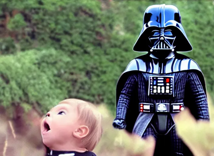 Prompt: film still of Darth Vader does success kid pose in the new Star Wars movie, 4k