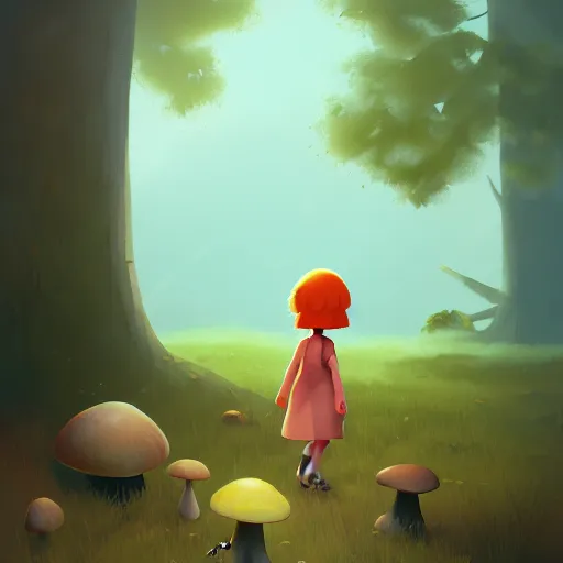 Image similar to goro fujita ilustration a young girl walking in the woods collecting mushrooms, characterized by samantha mash, character art, sharp focus, highly detailed, artstation