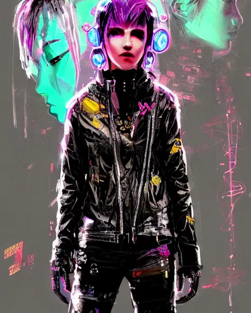 Image similar to detailed portrait Punk Girl cyberpunk futuristic ((neon)) Reflective puffy sheen film jacket, decorated with traditional japanese ornaments by ismail inceoglu dragan bibin hans thoma greg rutkowski Alexandros Pyromallis Nekro Rene Margitte illustrated Perfect face, fine details, realistic shaded, fine-face, pretty face