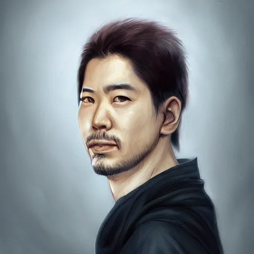 Prompt: realistic portrait of Satoshi Nakamoto by Ross Tran