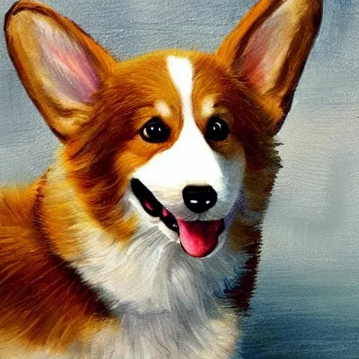 Prompt: corgi playing painting, cute, happy, smiling