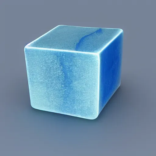 Prompt: cube of blue jelly, 3 d render, minimalism