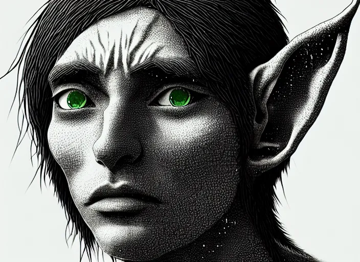 Prompt: anime portrait of a fantasy elf, Mads Berg, Karolis Strautniekas, stippled light, editorial illustration, detailed,fine texture, textured, matte print