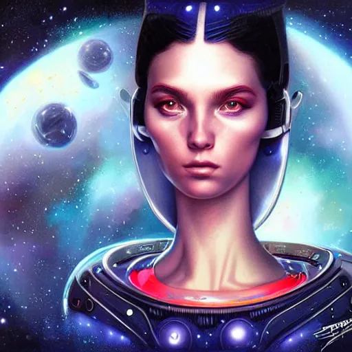 Image similar to Space BioPunk pretty female alien portrait, Pixar style, by Tristan Eaton Stanley Artgerm and Tom Bagshaw.