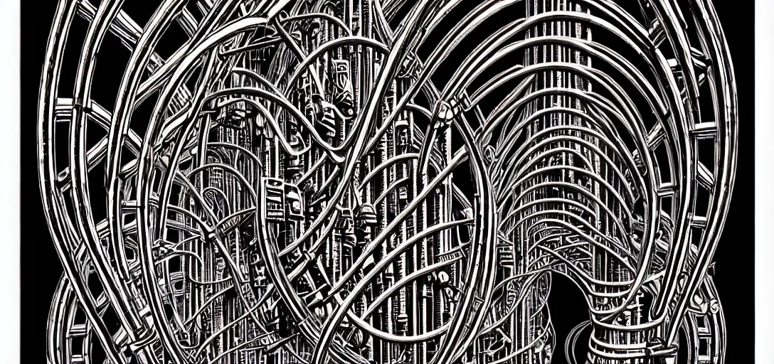 Image similar to a double helix dna cyberpunk steampunk carved archway, high details, lineart, by vincent di fate and joe fenton, inking, screen print, masterpiece, trending on artstation, sharp, high contrast, hyper - detailed,, hd, 4 k, 8 k