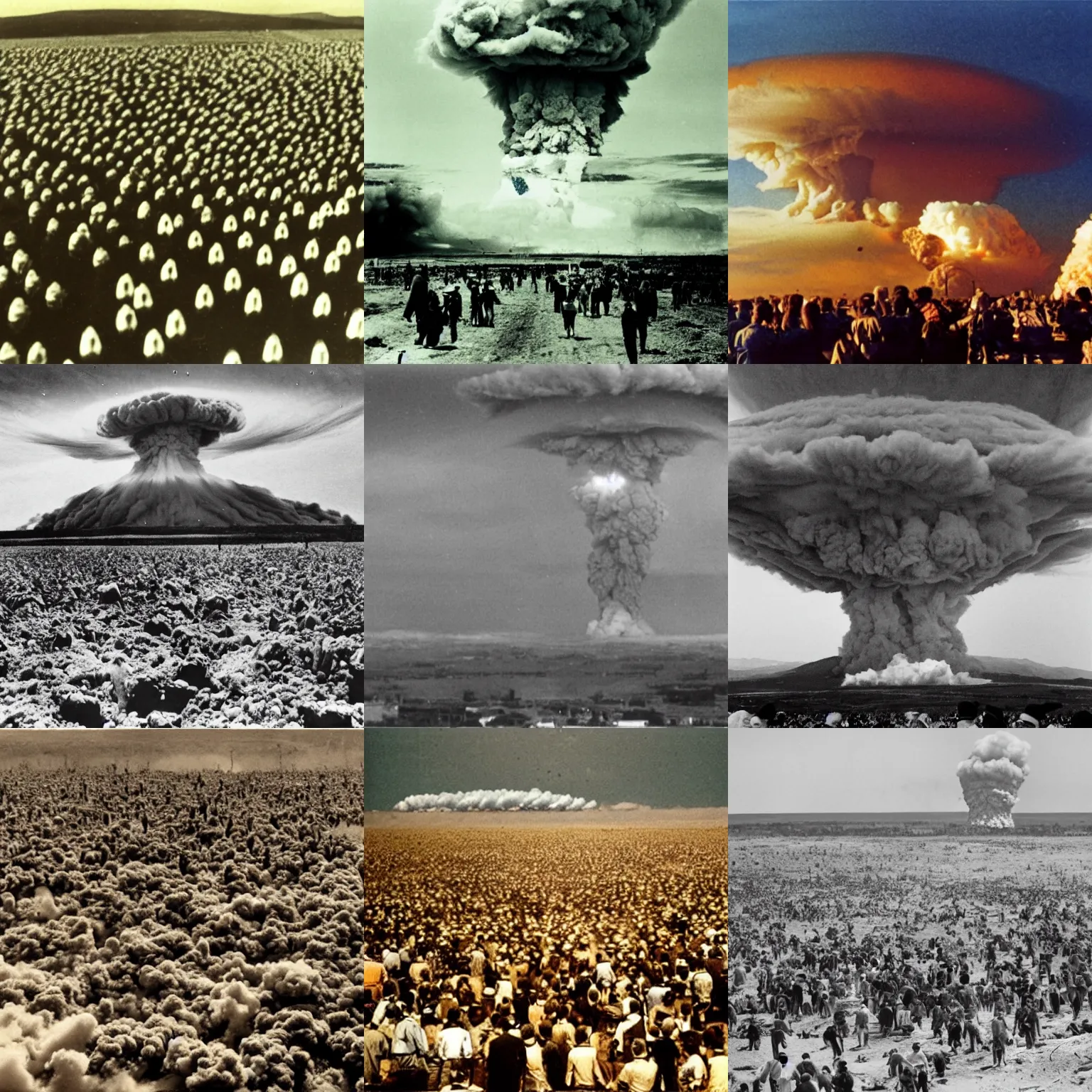 Prompt: hundreds of people, nuclear explosion