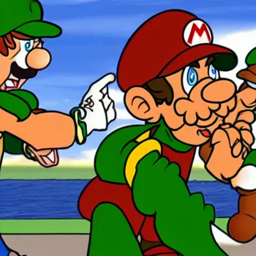 Prompt: shaggy rogers fighting mario