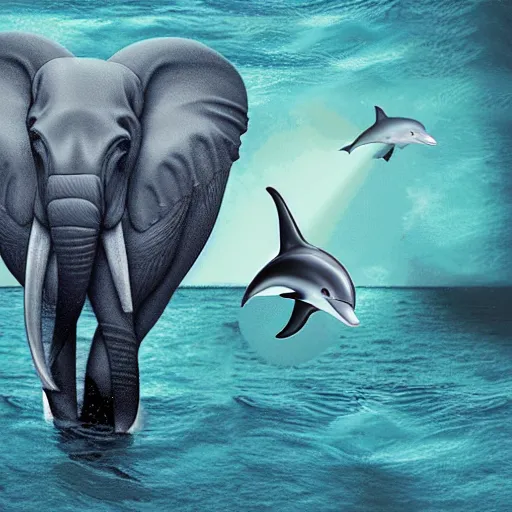 Prompt: a dolphin merged with an elephant, photomorph artwork