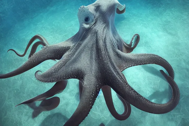 Image similar to underwater realistic hibrid jiraffe octopus, subsurface scattering, hd, 8 k, hdr