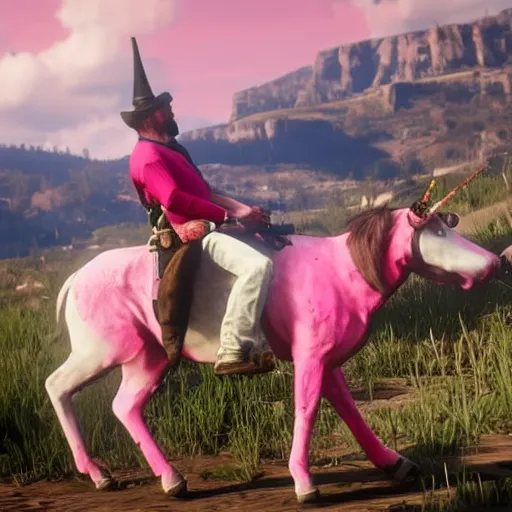 Image similar to pink and white unicorn in red dead redemption 2