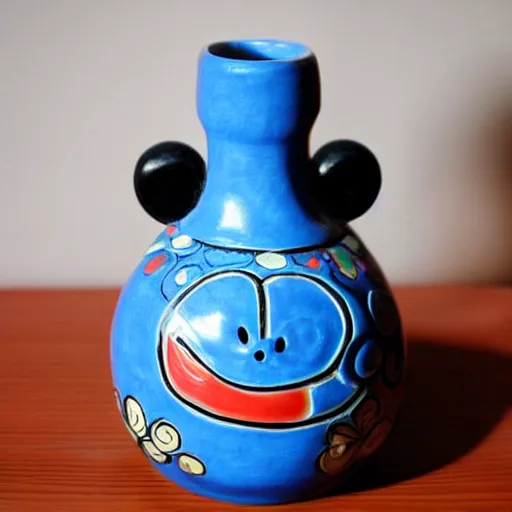 Prompt: vase work, vase art of Mickey Mouse in art style of chinese art, fragmented clay firing chinese vase with an Mickey Mouse, mickey as an character, chinese art!!!!! chinese art stylem chinese art!!!, chinese art style, mickey as a chinese art style!!!!