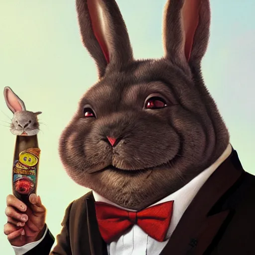 Prompt: hyper realistic, close up portrait of a mega derpy mr. bean, big chungus, with bunny ears, smoking massive amounts of weed by greg rutkowski, scott m fischer, artgerm, loish, slight glow, atmospheric, anne stokes, alexandros pyromallis, 4 k, 8 k