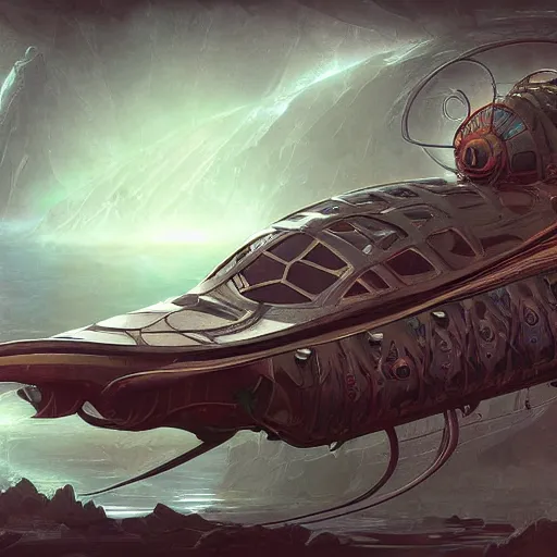 Prompt: trilobite submarine concept render, maximalist art nouveau, cgsociety, artstation by gustave dore and tyler edlin