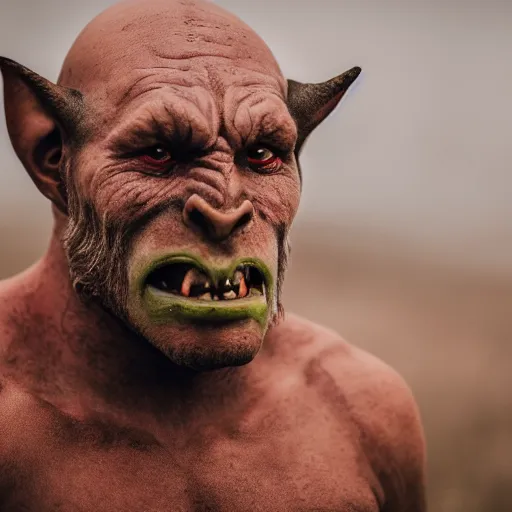 Prompt: portrait photo still of an orc, 8 k, 8 5 mm f 1. 8